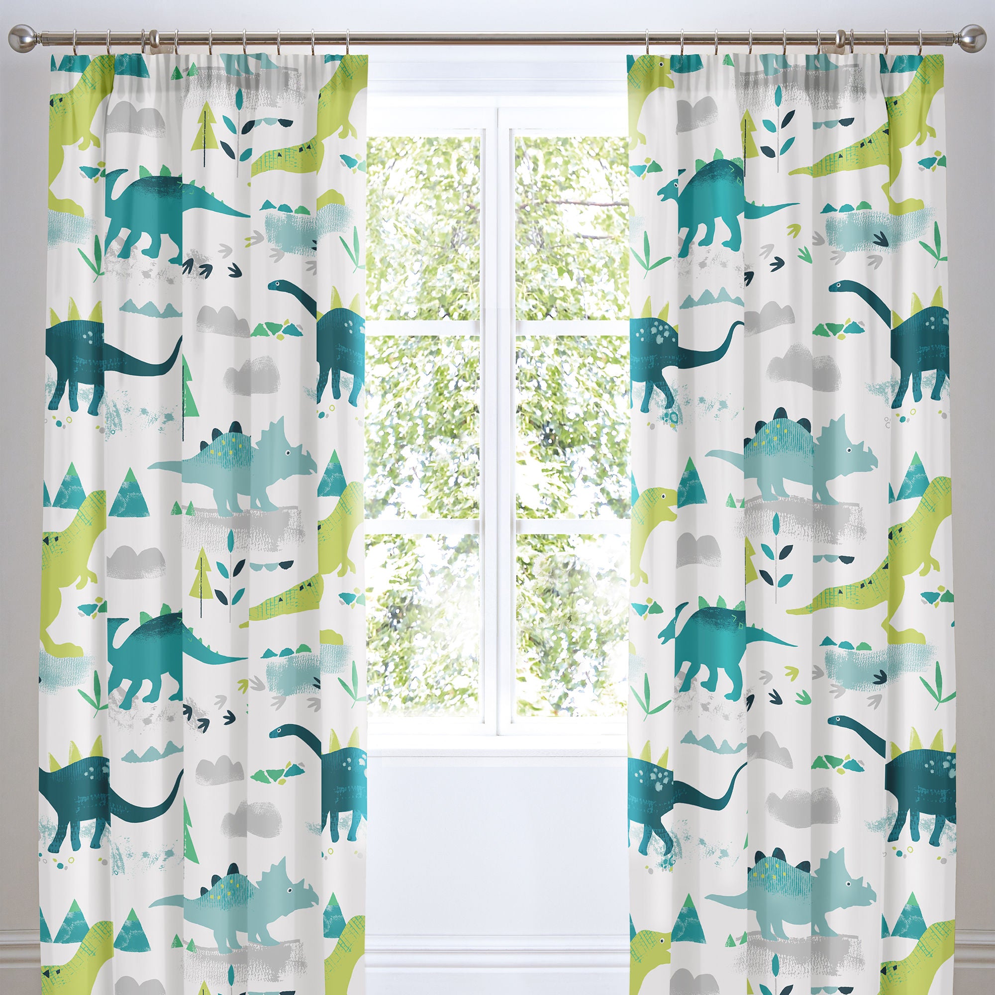 Dino Pair of Pencil Pleat Curtains by Bedlam in Multicolour - Pair of Pencil Pleat Curtains - Bedlam