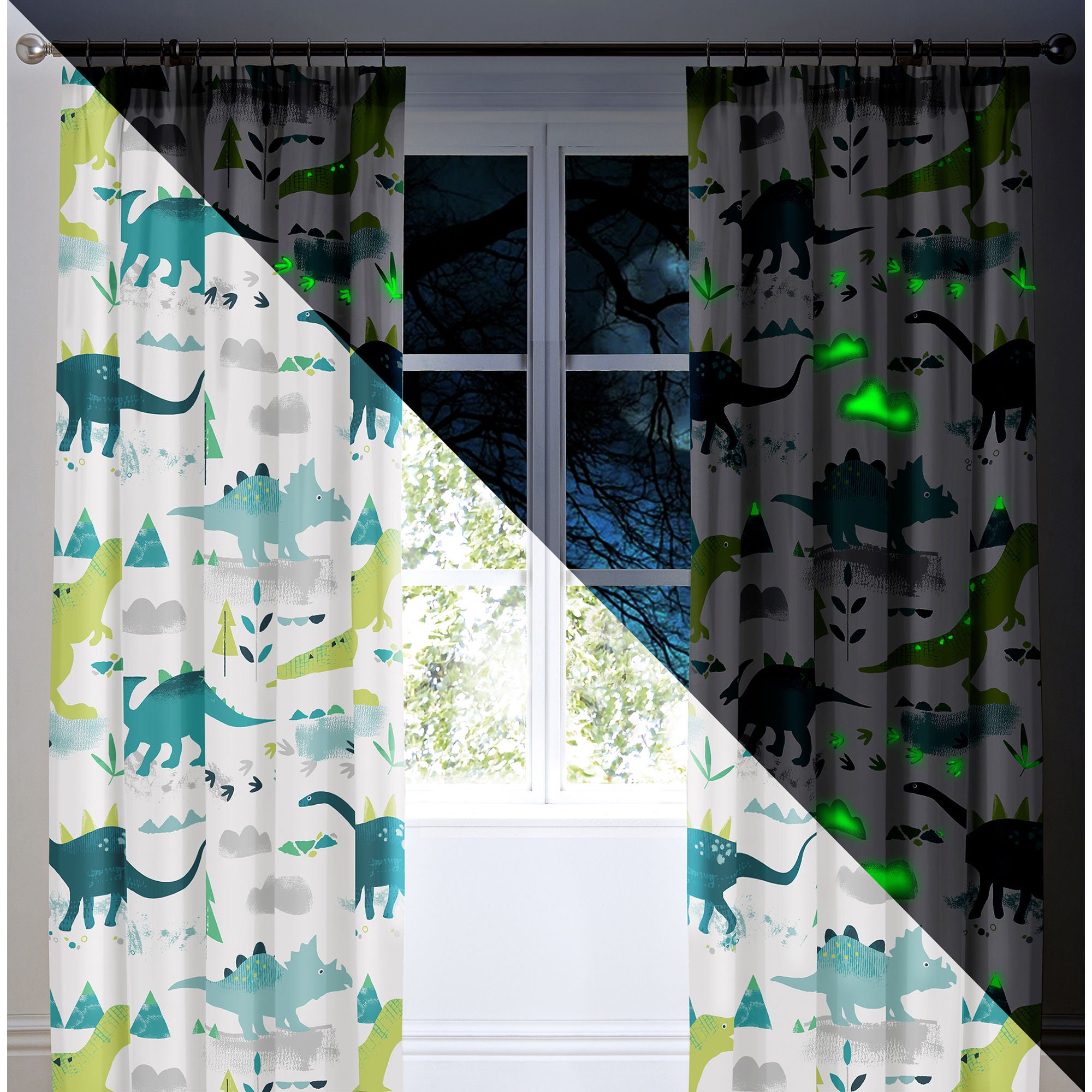 Dino Pair of Pencil Pleat Curtains by Bedlam in Multicolour - Pair of Pencil Pleat Curtains - Bedlam