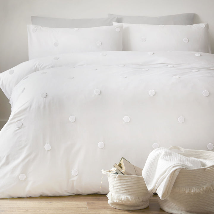 Dot Garden Duvet Cover Set by Appletree Boutique in White with White Dots - Duvet Cover Set - Appletree Boutique