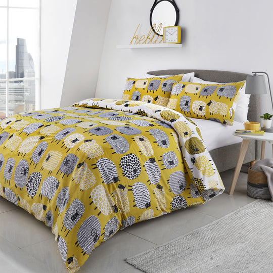 Dotty Sheep Duvet Cover Set in Ochre