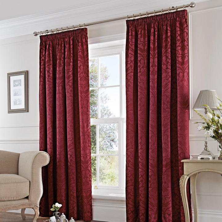 Eastbourne Pair of Pencil Pleat Curtains by Dreams & Drapes Woven in Burgundy - Pair of Pencil Pleat Curtains - Dreams & Drapes Woven
