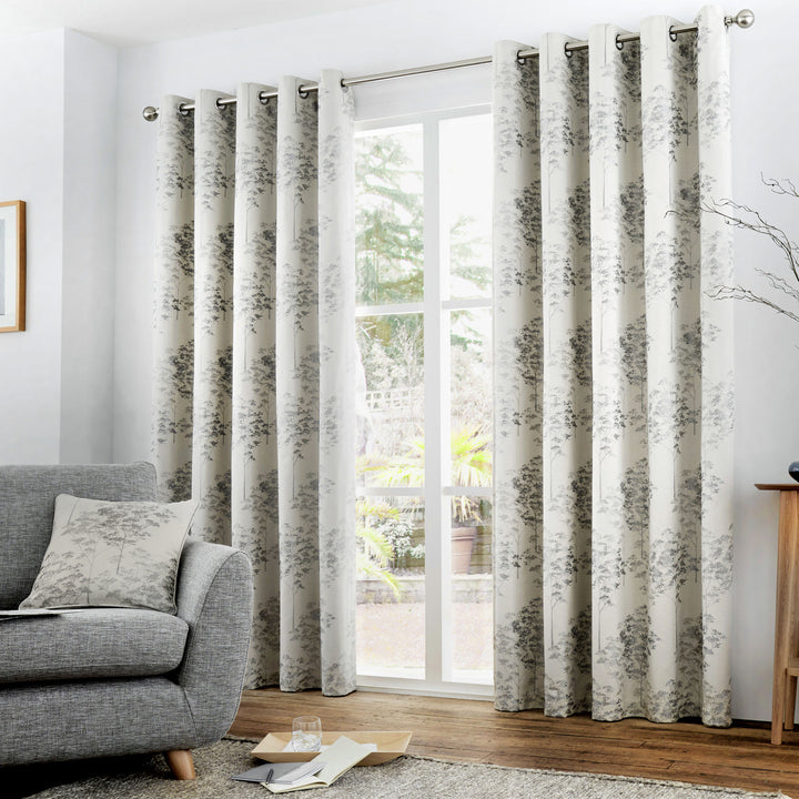 Elmwood Pair of Eyelet Curtains by Curtina in Silver - Pair of Eyelet Curtains - Curtina