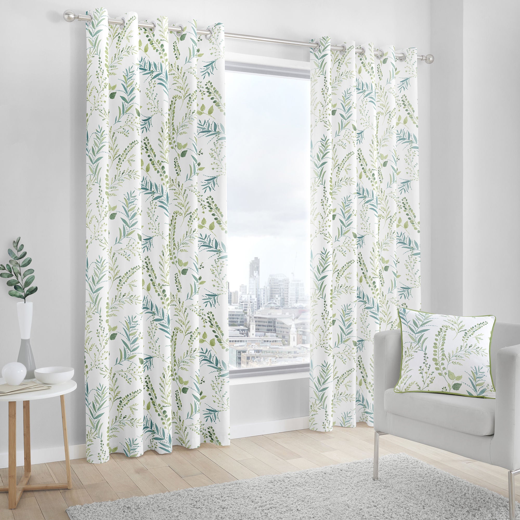 Fernworthy Pair of Eyelet Curtains by Fusion in Green - Pair of Eyelet Curtains - Fusion