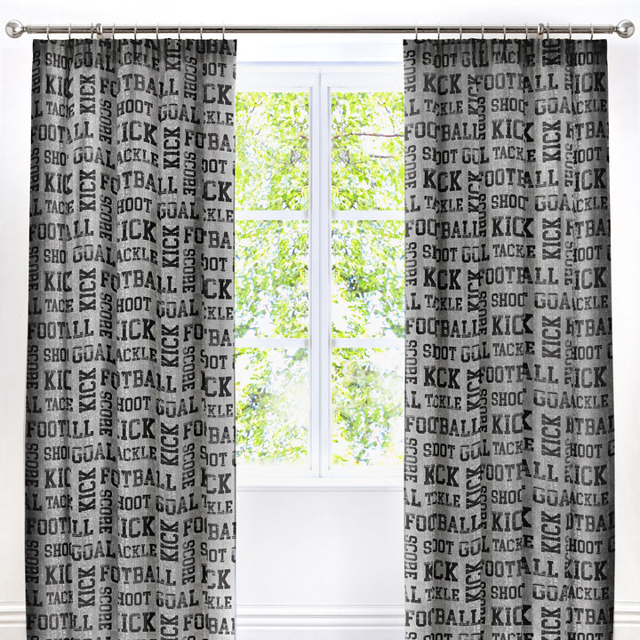 Football Pair of Pencil Pleat Curtains by Bedlam in Grey - Pair of Pencil Pleat Curtains - Bedlam