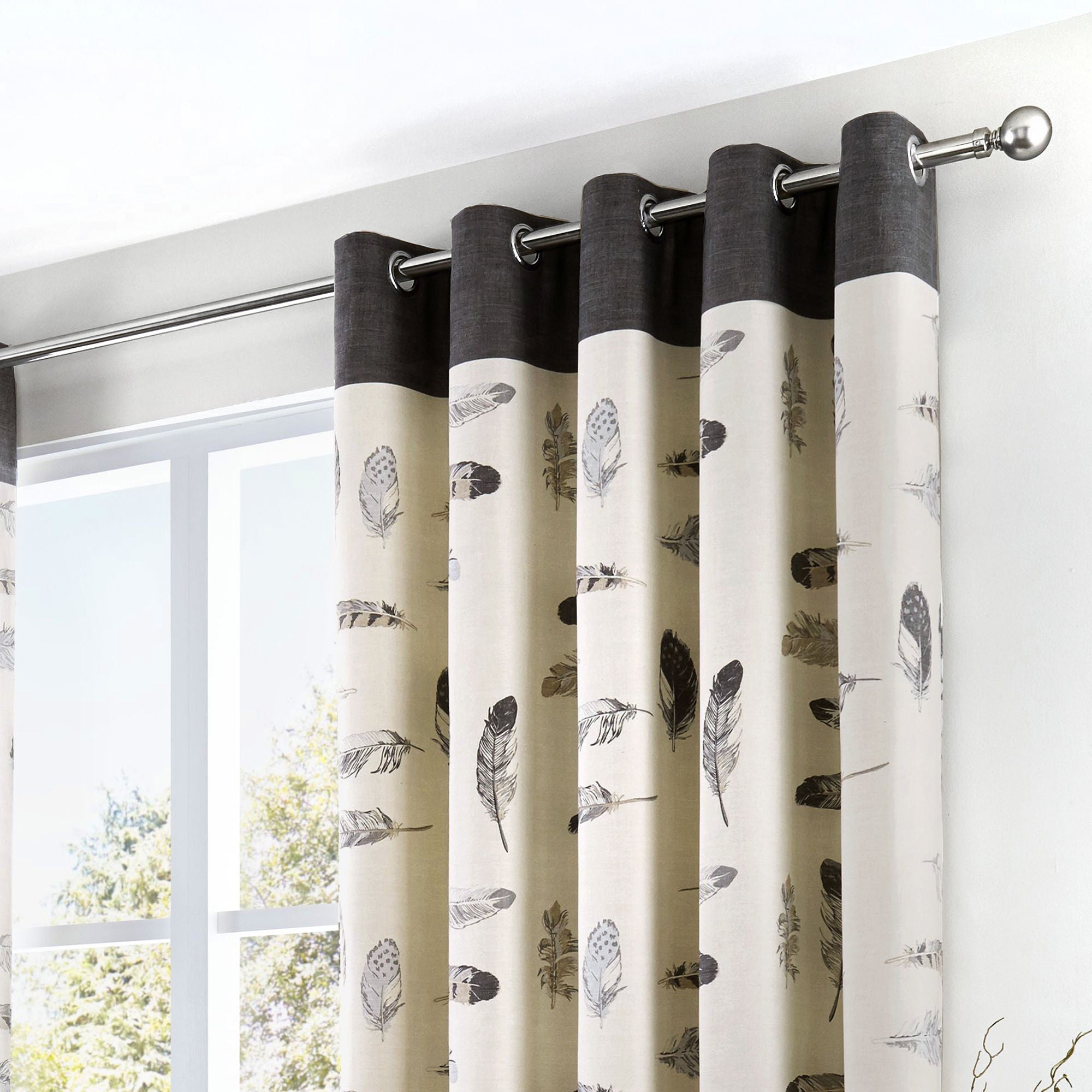 Idaho Pair of Eyelet Curtains by Fusion in Charcoal - Pair of Eyelet Curtains - Fusion