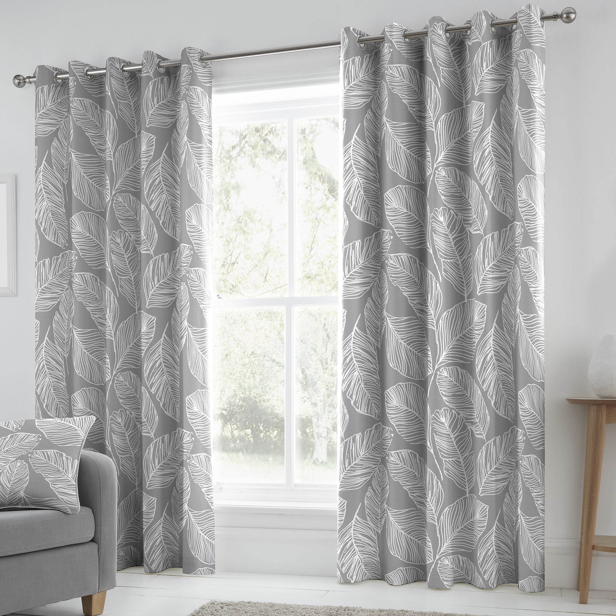 Matteo Pair of Eyelet Curtains by Fusion in Grey - Pair of Eyelet Curtains - Fusion