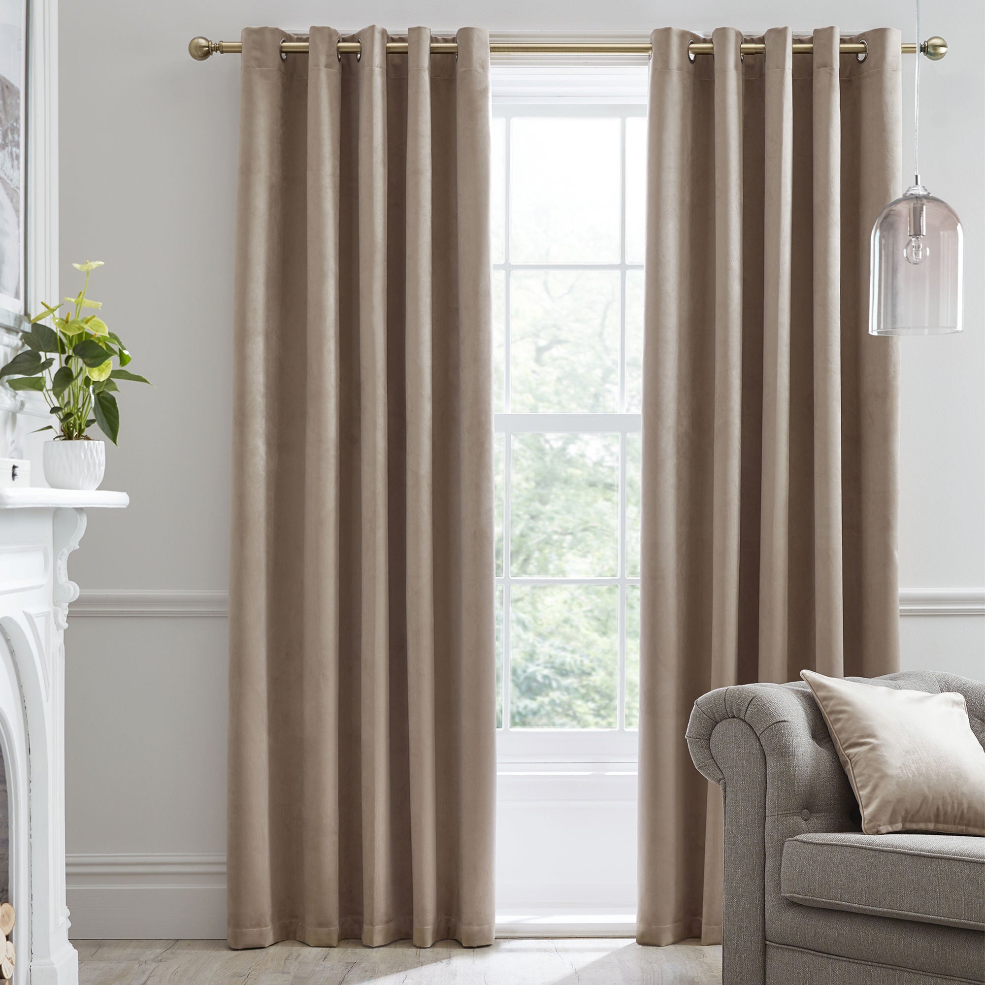 Montrose Pair of Eyelet Curtains by Laurence Llewelyn-Bowen in Linen - Pair of Eyelet Curtains - Laurence Llewelyn-Bowen