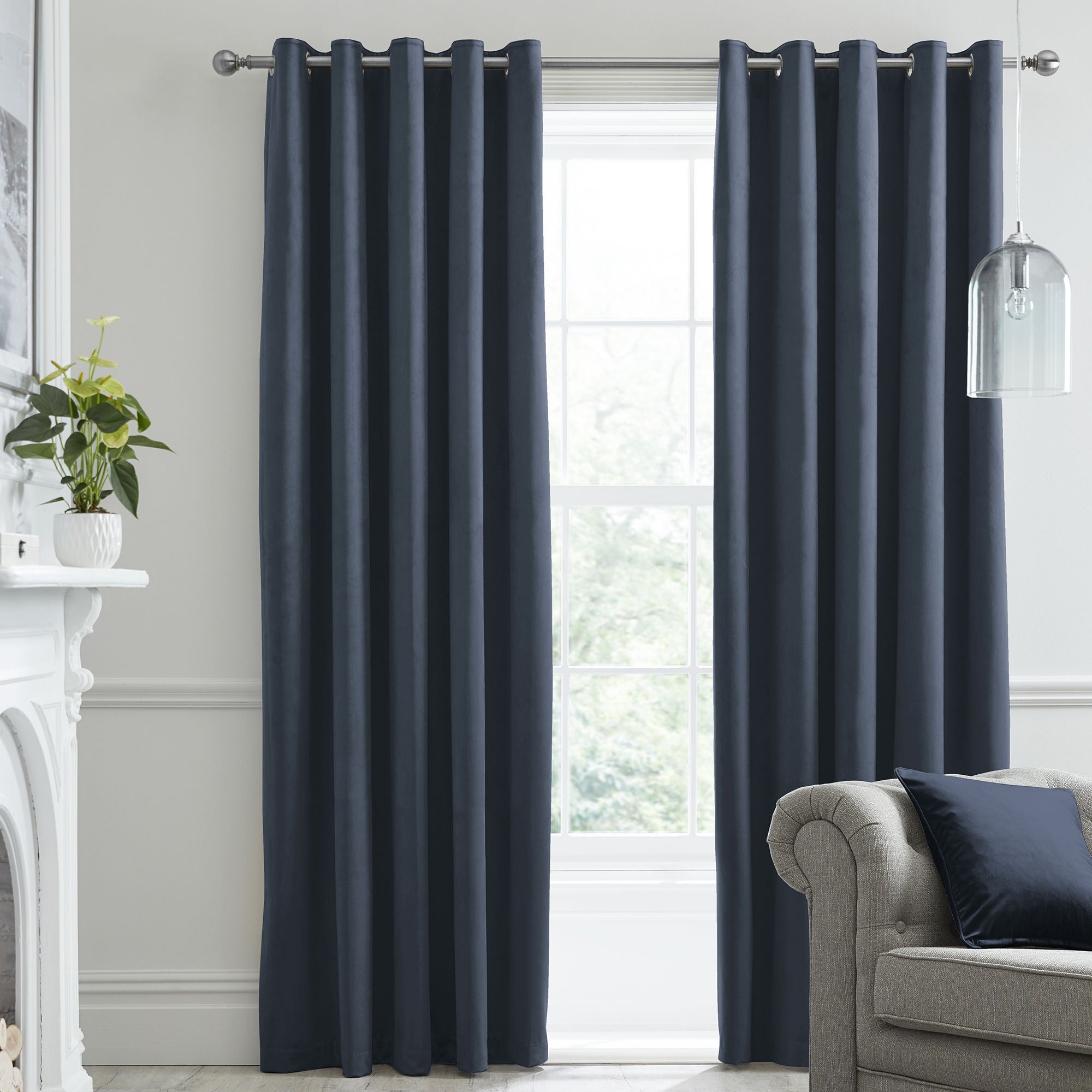 Montrose Pair of Eyelet Curtains by Laurence Llewelyn-Bowen in Navy - Pair of Eyelet Curtains - Laurence Llewelyn-Bowen