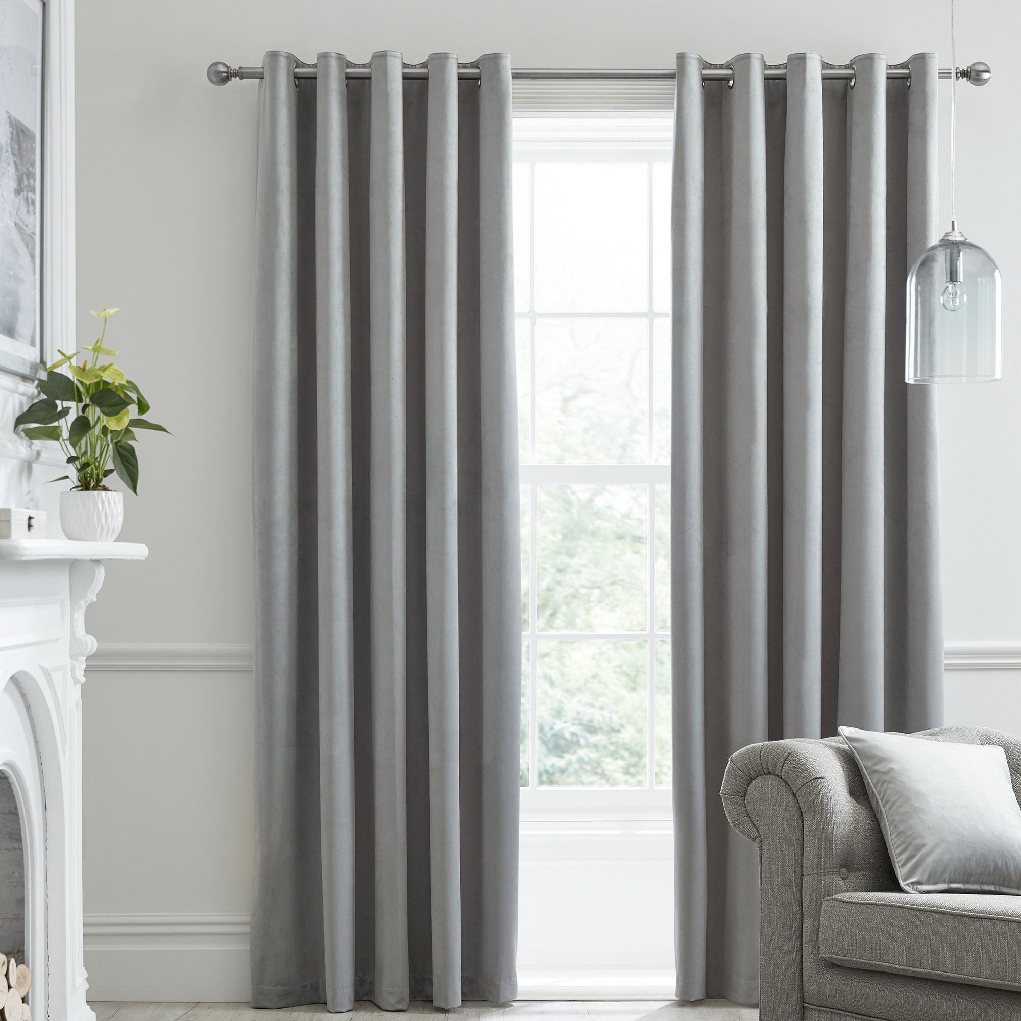 Montrose Pair of Eyelet Curtains by Laurence Llewelyn-Bowen in Silver - Pair of Eyelet Curtains - Laurence Llewelyn-Bowen