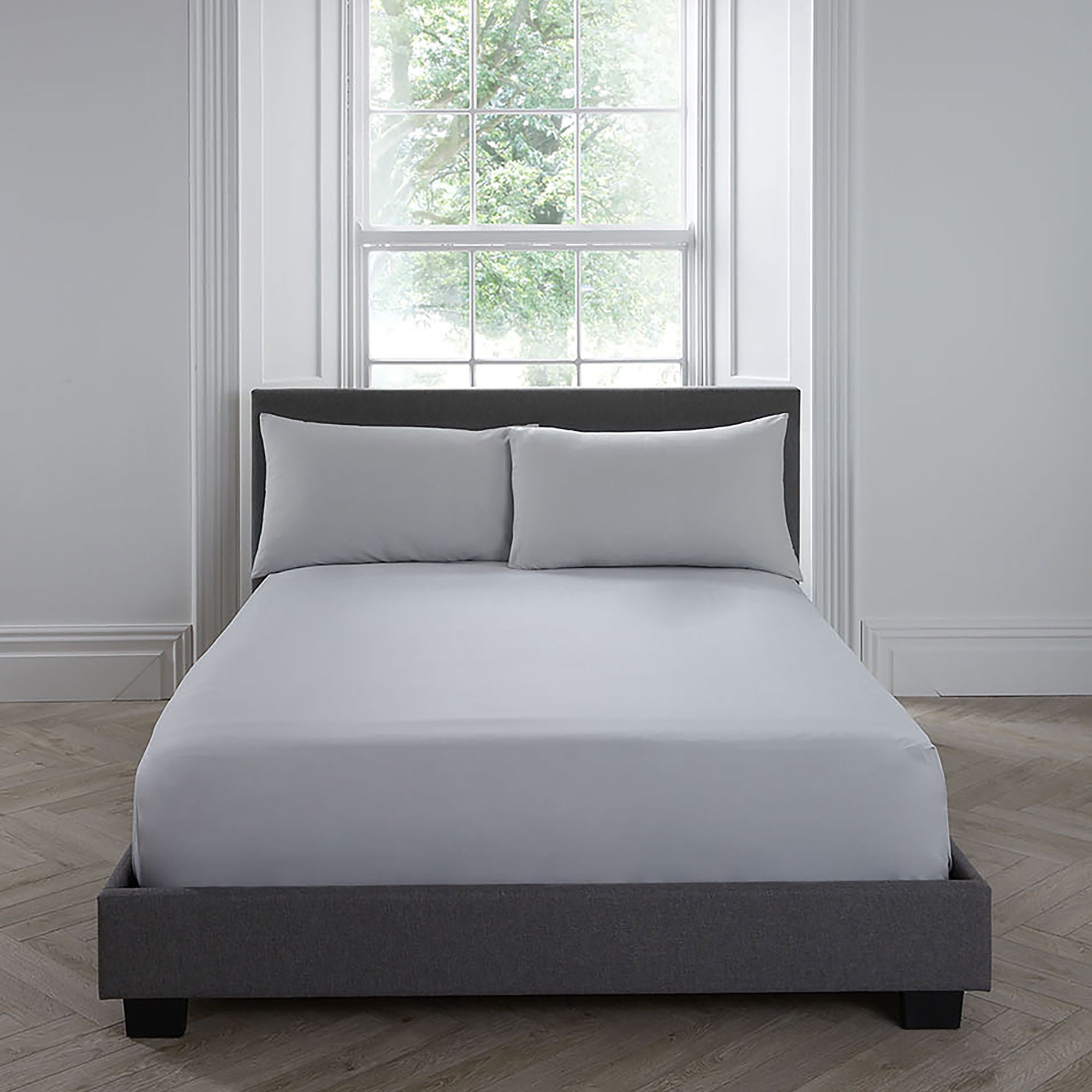 Plain Dyed 32cm Fitted Bed Sheet by Serene in Silver - 32cm Fitted Bed Sheet - Serene