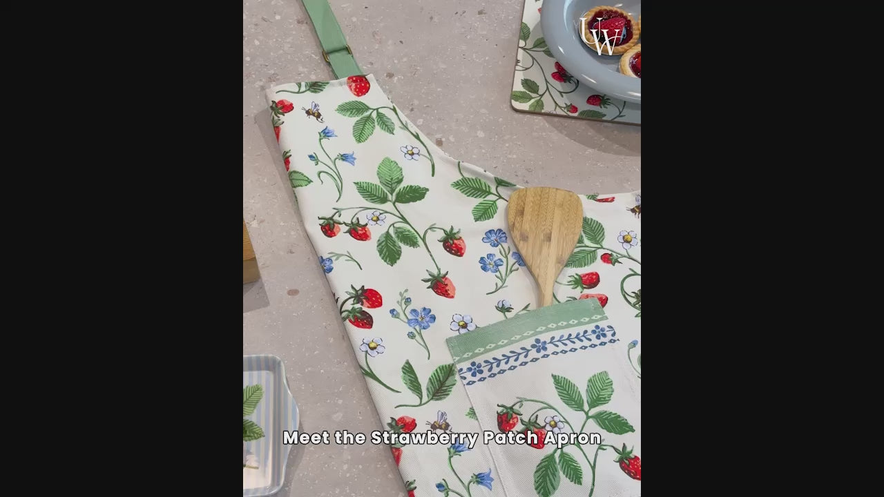 Strawberry Patch Cotton Apron in Green
