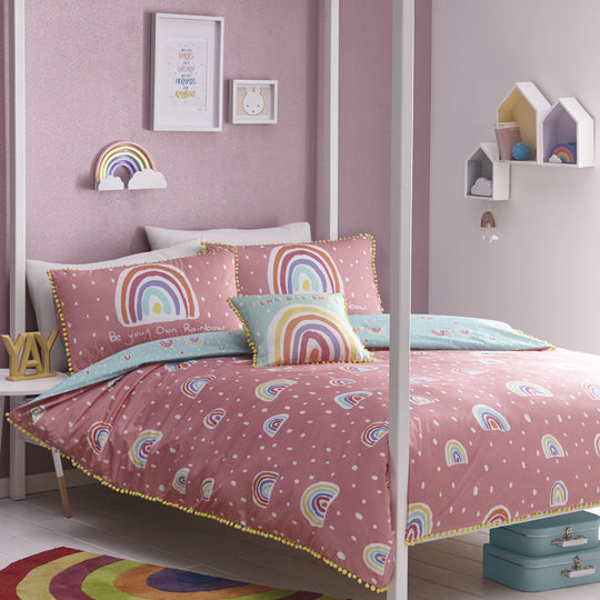 Rainbow Pom Duvet Cover Set in Multicolour