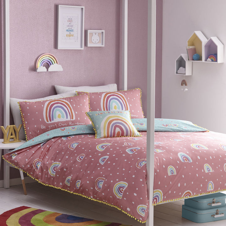 Rainbow Pom Duvet Cover Set by Appletree Kids in Multicolour - Duvet Cover Set - Appletree Kids