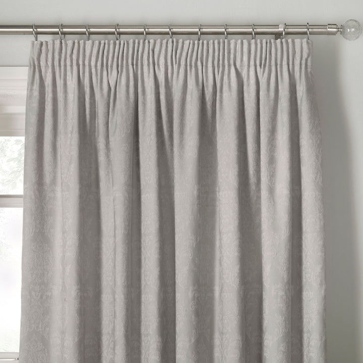 Rosana Pair of Pencil Pleat Curtains With Tie-Backs by Dreams & Drapes Woven in Silver - Pair of Pencil Pleat Curtains With Tie-Backs - Dreams & Drapes Woven