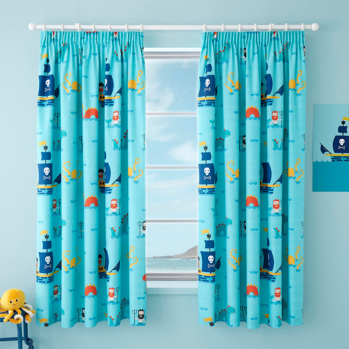 Sea Monsters Pair of Pencil Pleat Curtains by Cosatto in Blue - Pair of Pencil Pleat Curtains - Cosatto