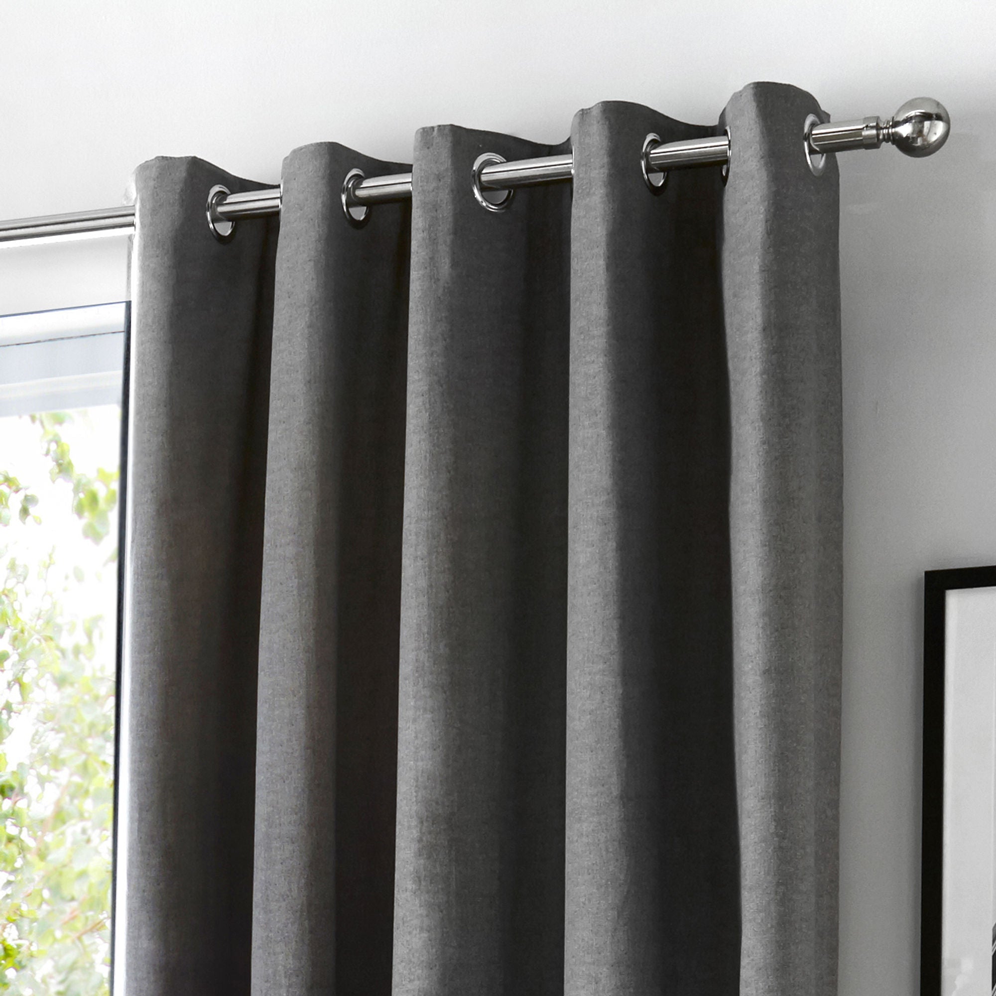 Sorbonne Pair of Eyelet Curtains by Fusion in Charcoal - Pair of Eyelet Curtains - Fusion