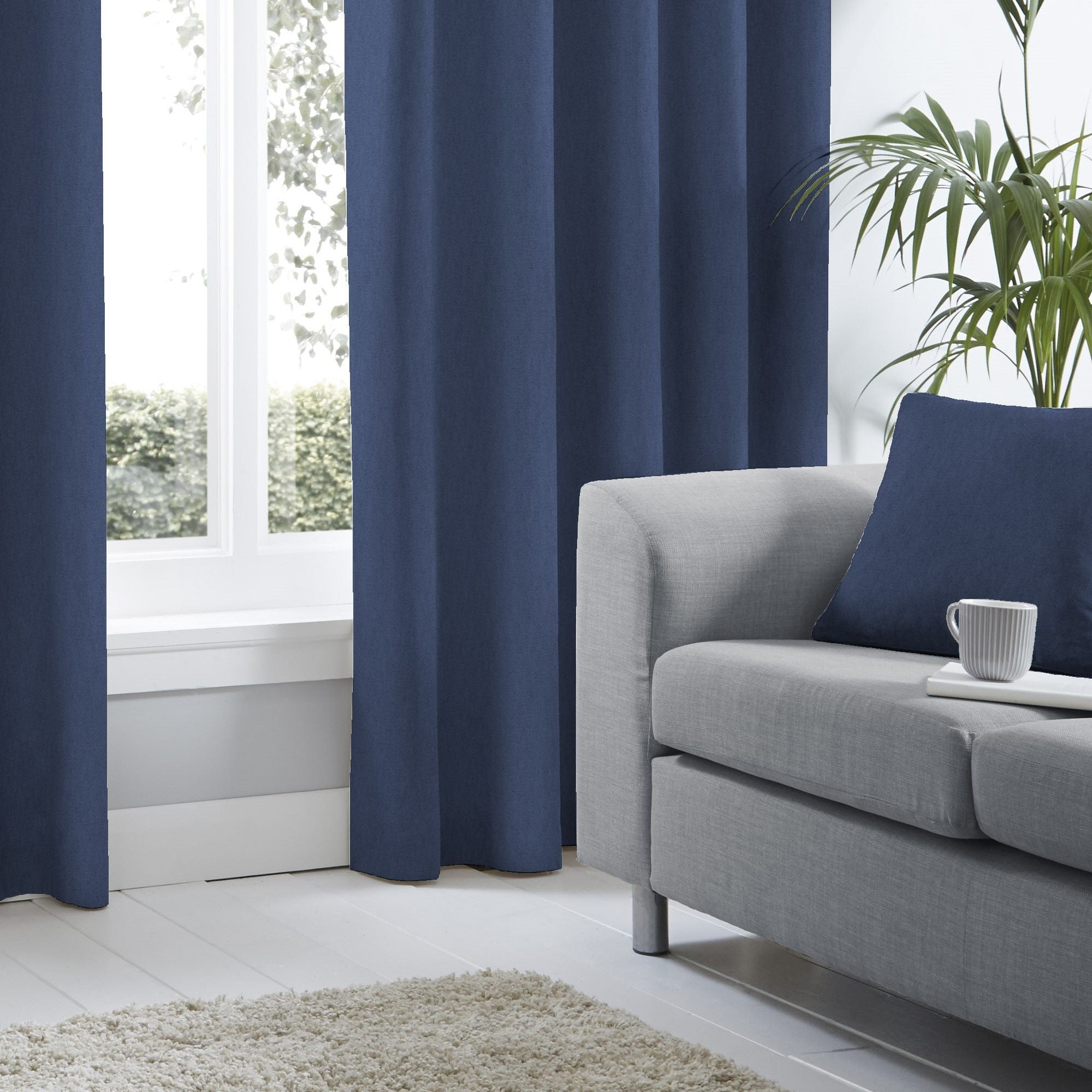 Sorbonne Pair of Eyelet Curtains by Fusion in Navy - Pair of Eyelet Curtains - Fusion