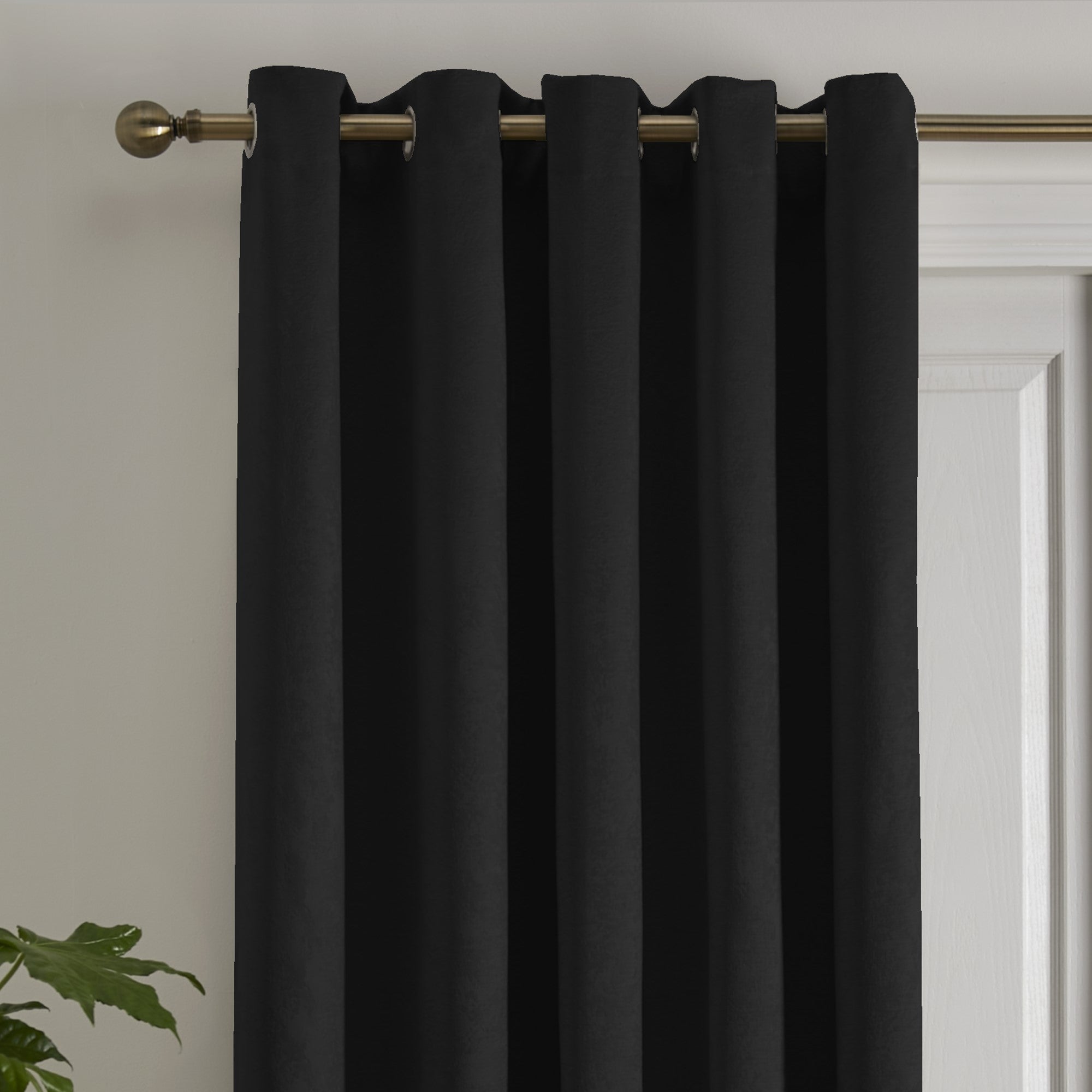 Strata Eyelet Single Panel Door Curtain by Fusion in Black - Eyelet Single Panel Door Curtain - Fusion