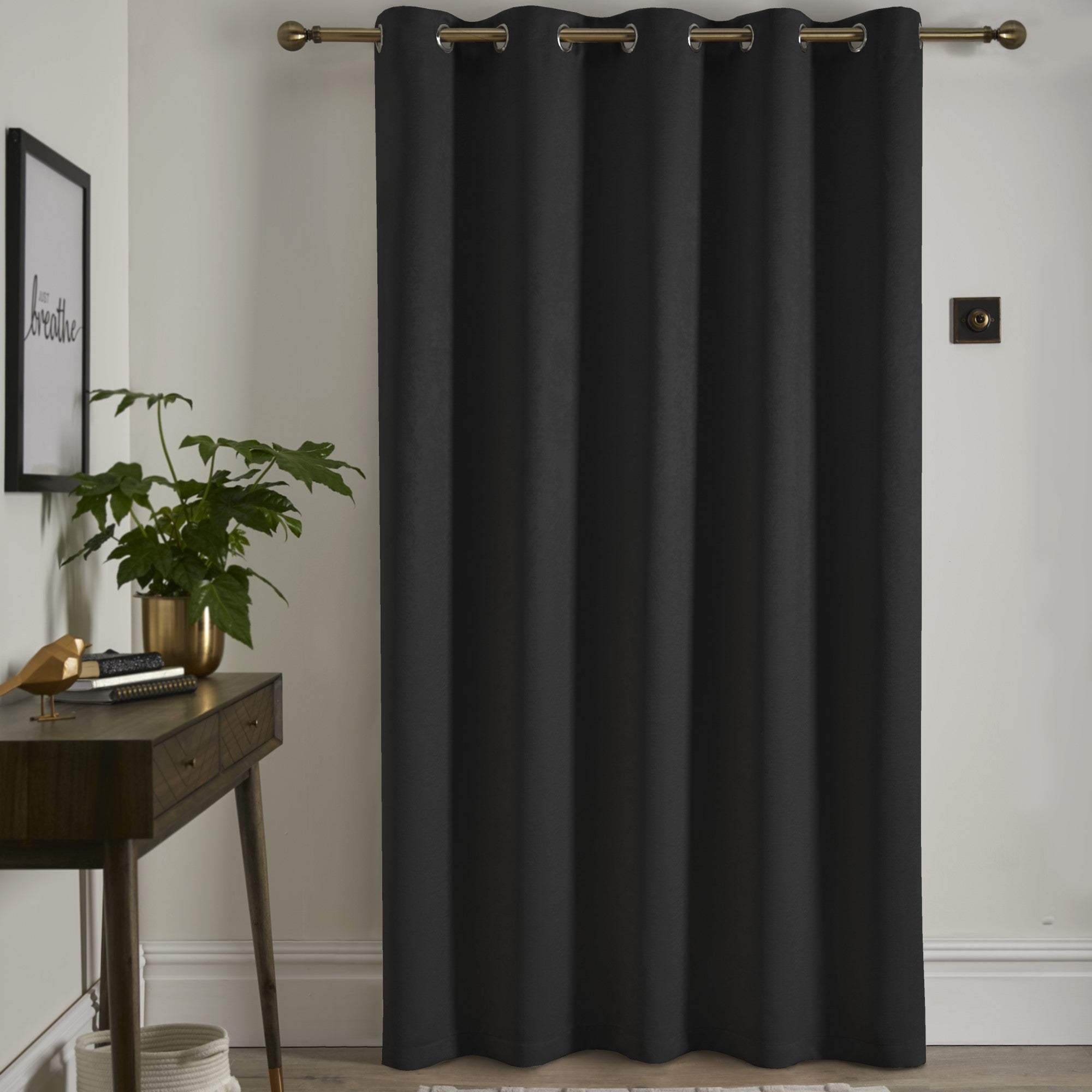 Strata Eyelet Single Panel Door Curtain by Fusion in Black - Eyelet Single Panel Door Curtain - Fusion