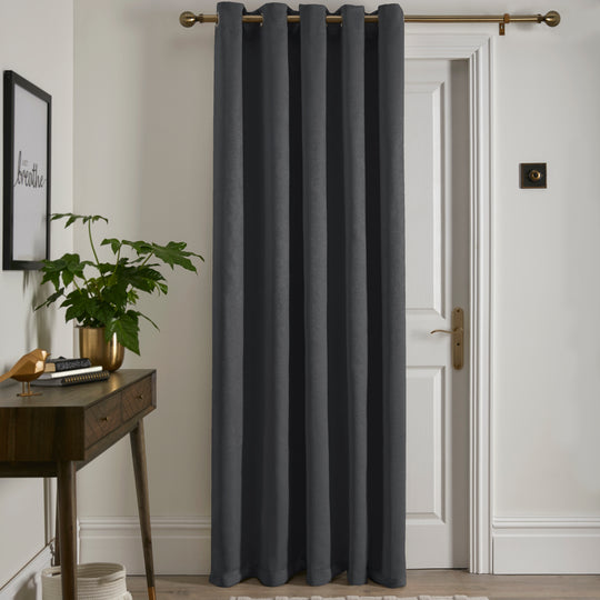 Strata Eyelet Single Panel Door Curtain in Charcoal