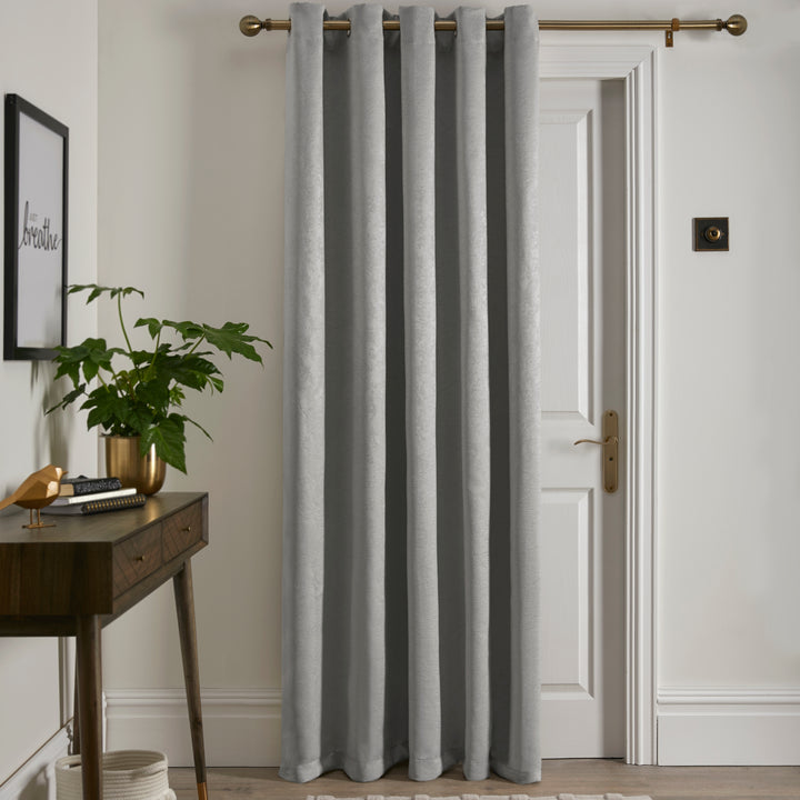Strata Eyelet Single Panel Door Curtain by Fusion in Silver - Eyelet Single Panel Door Curtain - Fusion