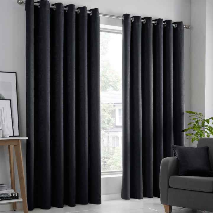 Strata Pair of Eyelet Curtains by Fusion in Black - Pair of Eyelet Curtains - Fusion