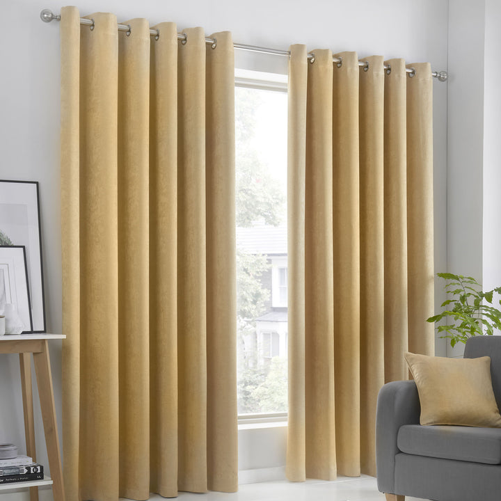 Strata Pair of Eyelet Curtains by Fusion in Ochre - Pair of Eyelet Curtains - Fusion