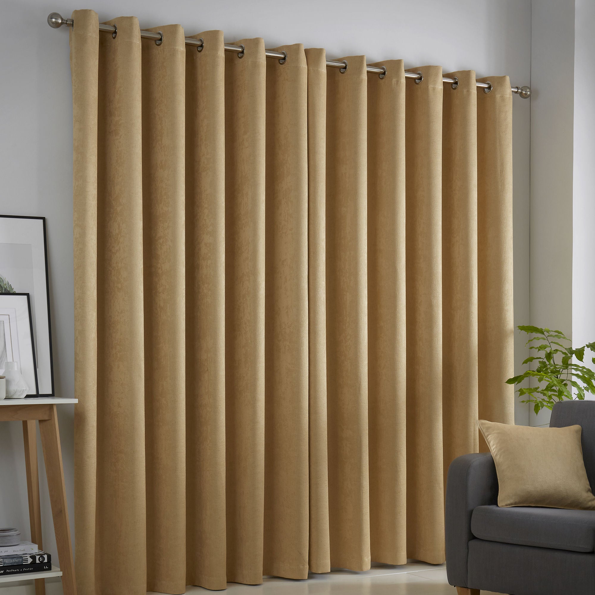 Strata Pair of Eyelet Curtains by Fusion in Ochre - Pair of Eyelet Curtains - Fusion