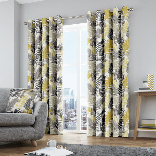 Tropical Eyelet Curtains in Ochre
