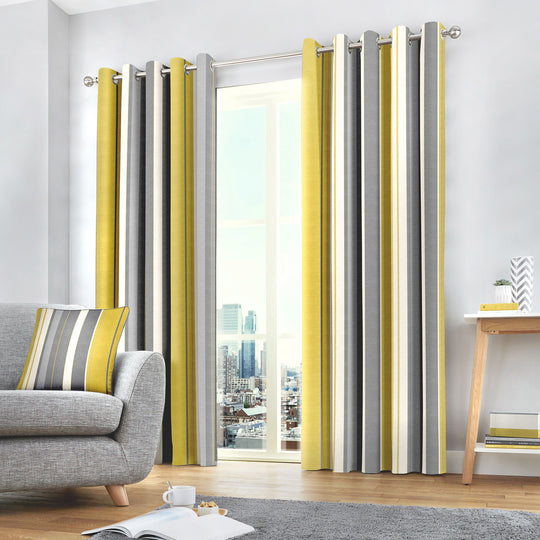Whitworth Stripe Eyelet Curtains in Ochre
