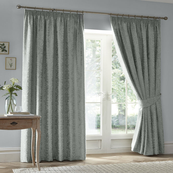 Worcester Pair of Pencil Pleat Curtains With Tie-Backs by Appletree Heritage in Green - Pair of Pencil Pleat Curtains With Tie-Backs - Appletree Heritage