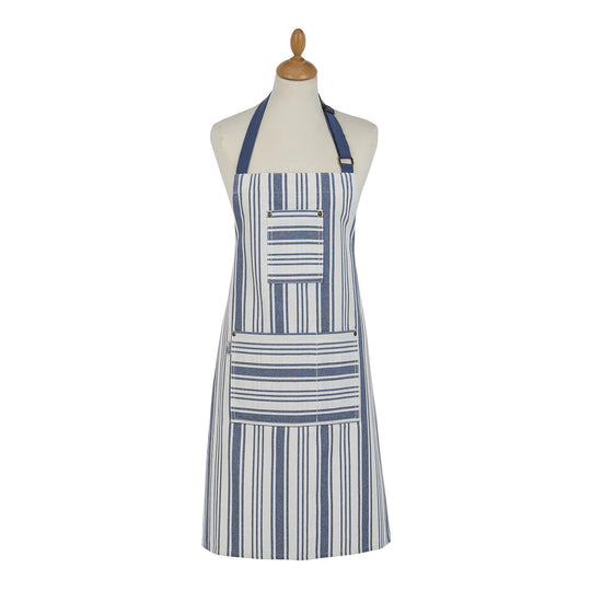 Denim Stripe Cotton Apron in Blue