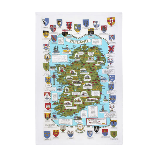 Map & Crests Cotton Tea Towel in Green