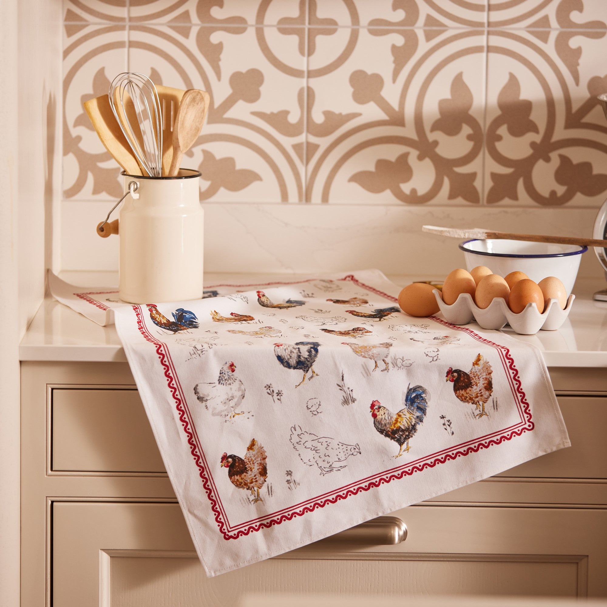 Ulster Weavers Farm Birds Tea Towel - Cotton One Size in Red - Tea Towel - Ulster Weavers