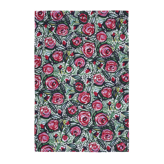 Rose Garden Cotton Tea Towel in Pink