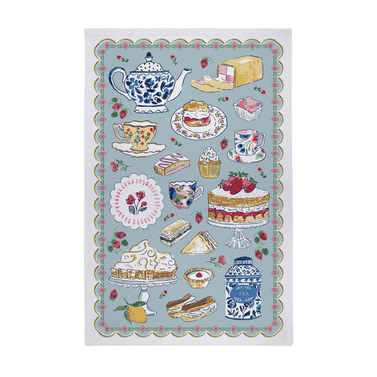 Afternoon Tea Cotton Tea Towel in Multicolour