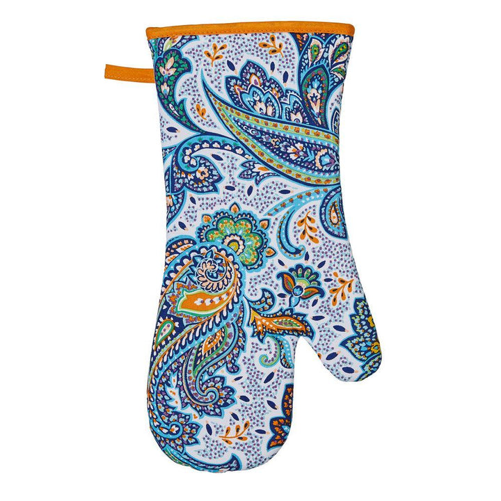 Ulster Weavers Gauntlet Single Oven Glove - Italian Paisley (100% Cotton Outer; 100% Polyester wadding; CE marked, Blue) - Gauntlet Oven Glove - Ulster Weavers