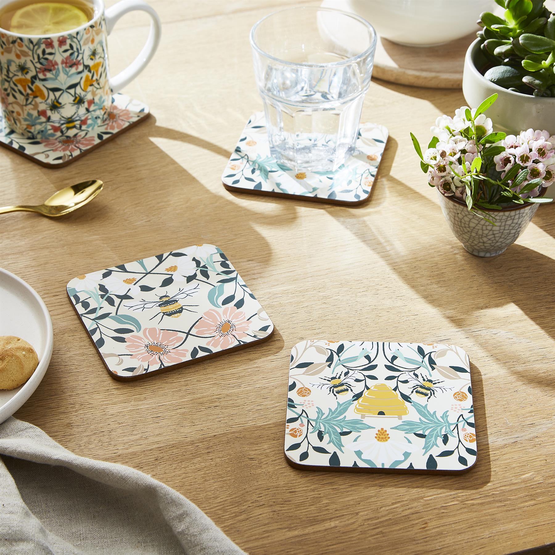 Ulster Weavers Bee Bloom Coasters - 4 Pack One Size in Yellow - Coaster - Ulster Weavers