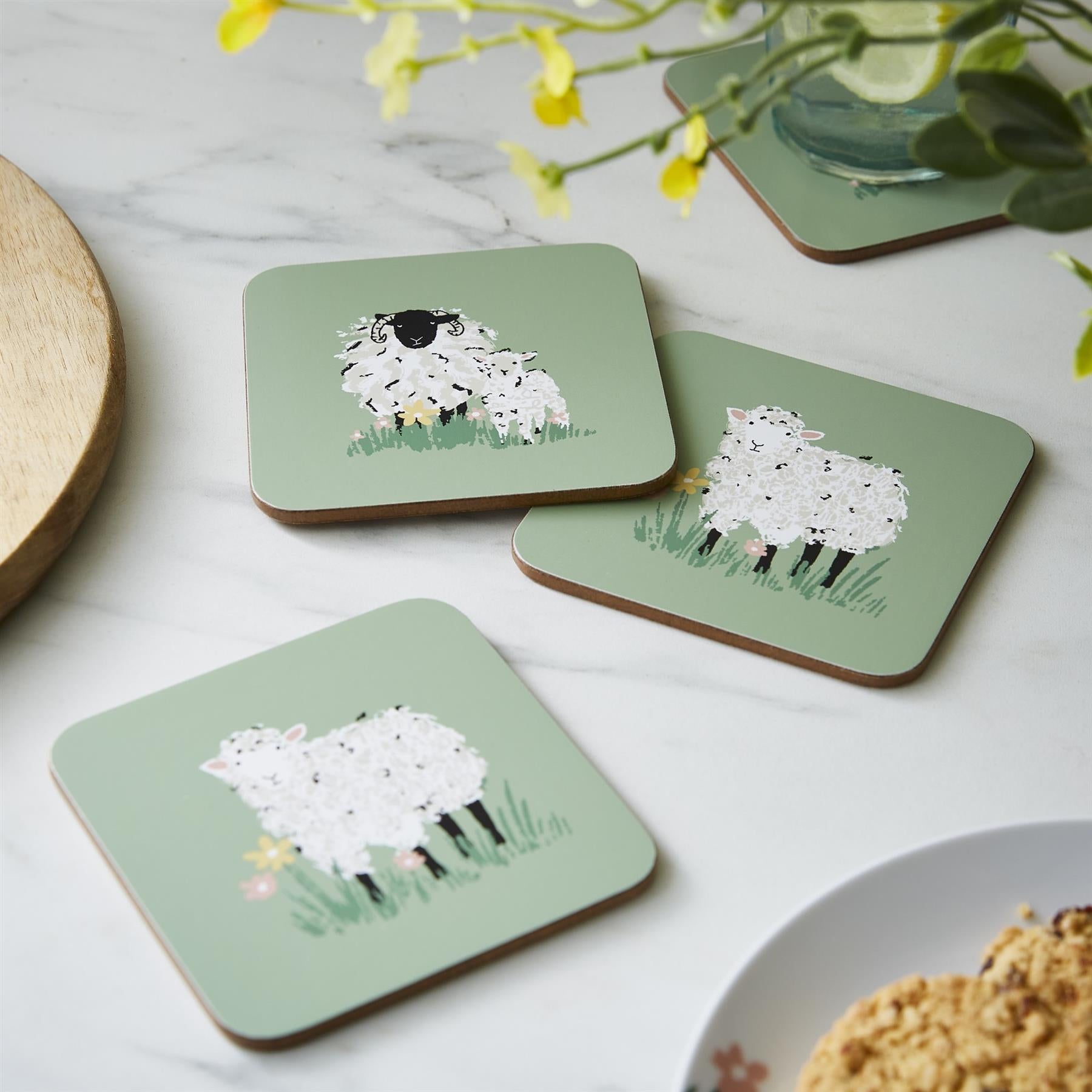 Ulster Weavers Woolly Sheep Coasters - 4 Pack One Size in Green - Coaster - Ulster Weavers