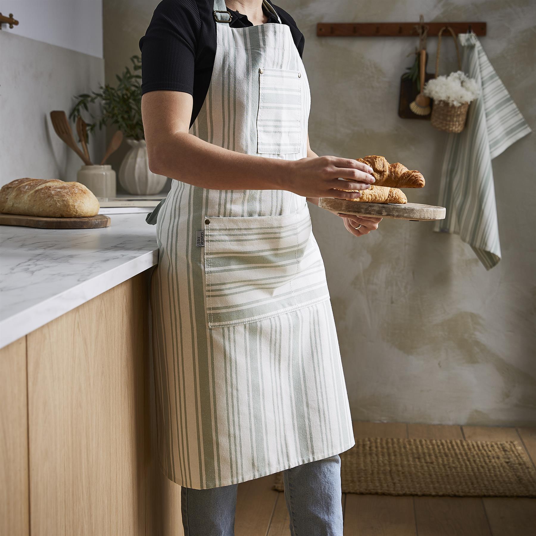 Ulster Weavers Sage Stripe Apron - Cotton One Size in Sage - Apron - Ulster Weavers