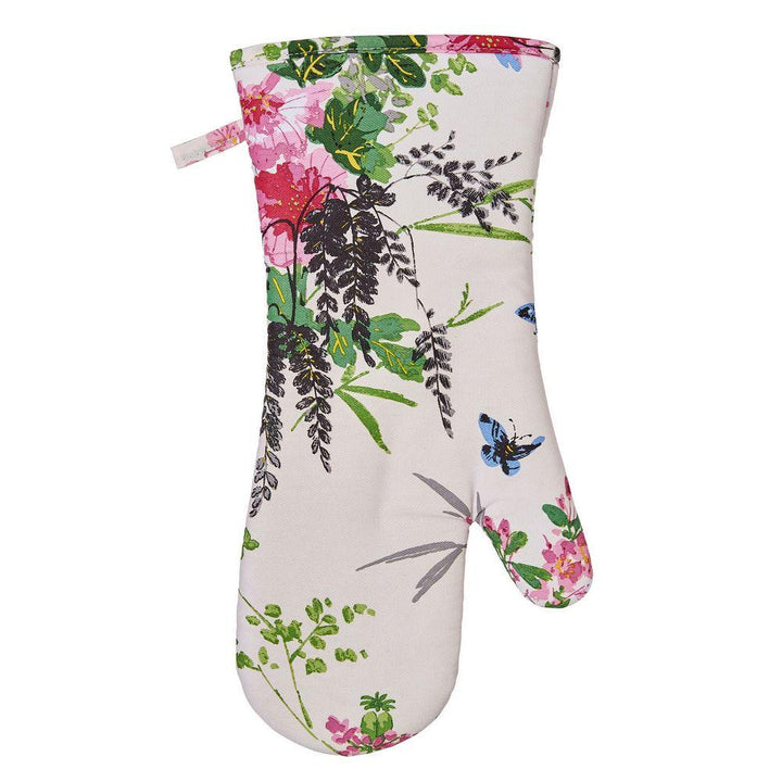 Ulster Weavers Gauntlet Single Oven Glove - Madame Butterfly (100% Cotton Outer; 100% Polyester wadding; CE marked, Green) - Gauntlet Oven Glove - Ulster Weavers