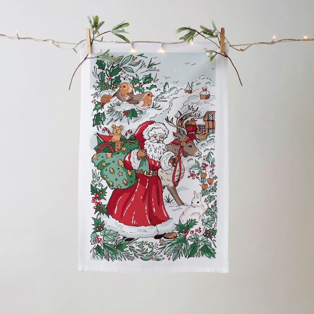 Ulster Weavers Recycled Cotton Blend Tea Towel - Santa Scene (Multi-colour) -  - Ulster Weavers