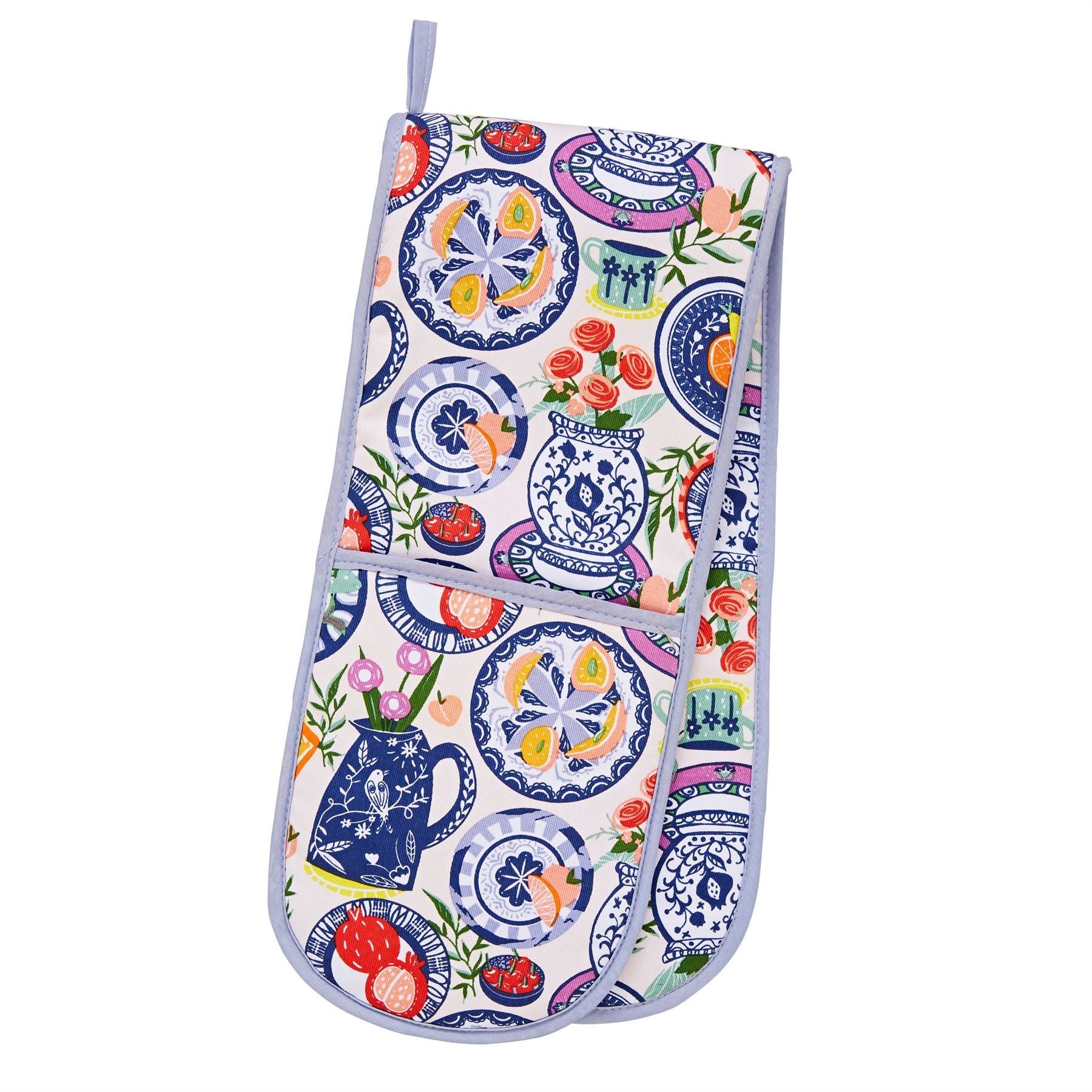 Ulster Weavers Double Oven Glove - Mediterranean Plates (100% Cotton Outer; 100% Polyester wadding; CE marked) - Double Oven Gloves - Ulster Weavers