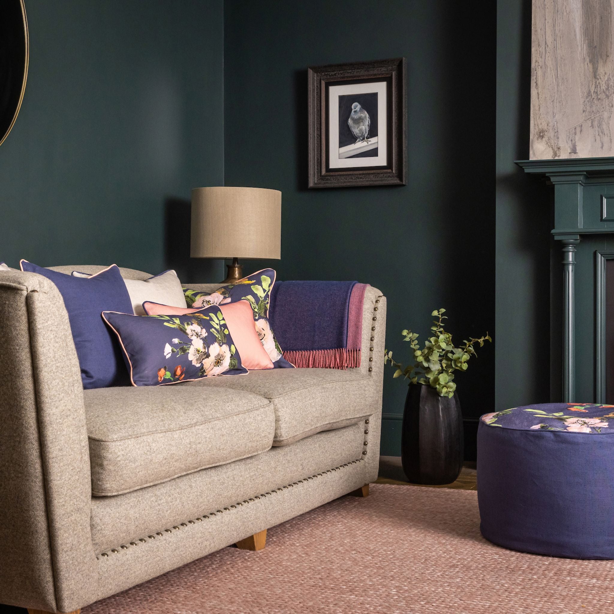 Ulster Weavers Plain Linen Cushion - Hillsborough Floral (50cm x 50cm, Dusty Pink/Navy) -  - Ulster Weavers