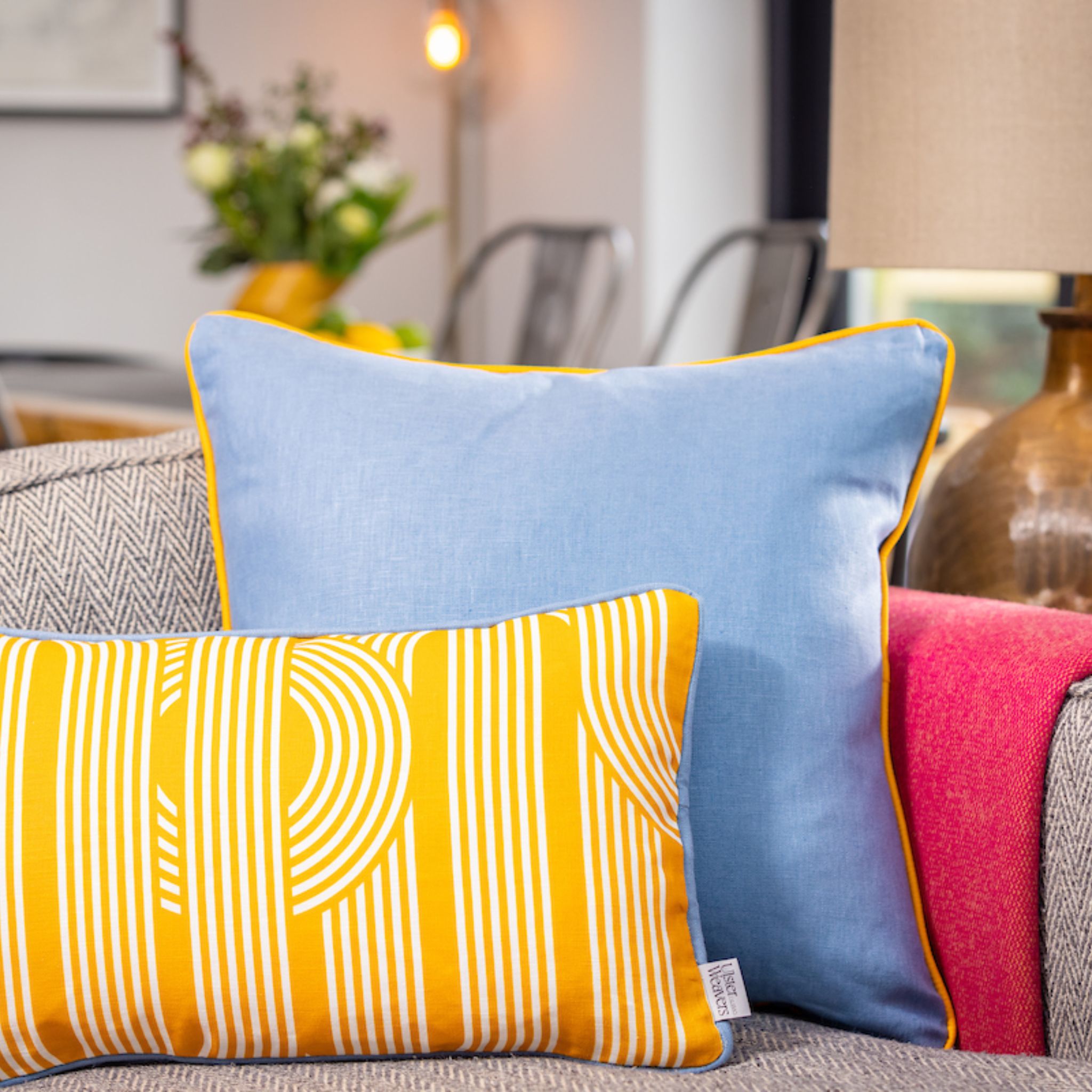 Ulster Weavers Plain Linen Cushion - Limelight (50cm x 50cm, Iris Blue/Ochre Yellow) -  - Ulster Weavers