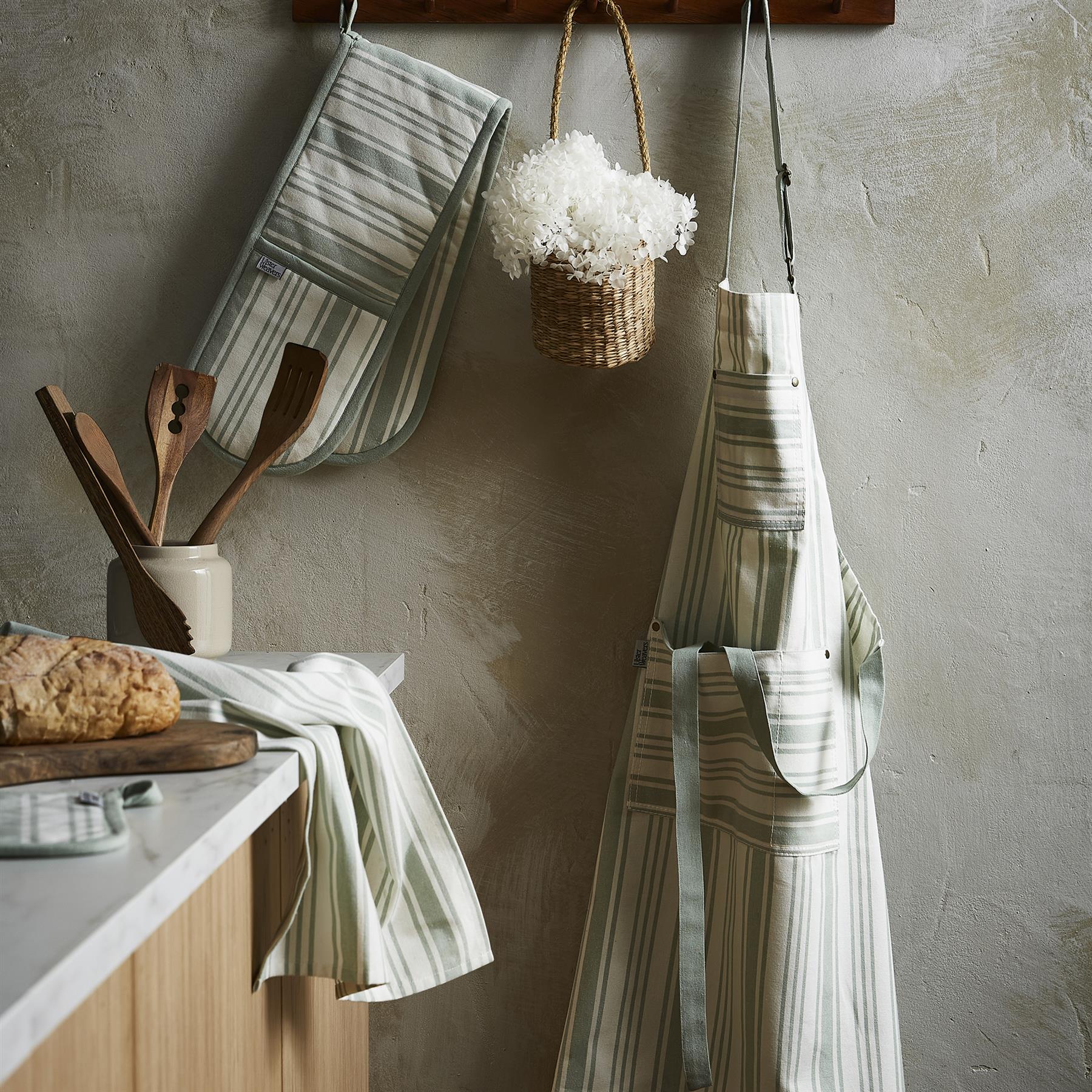 Ulster Weavers Sage Stripe Apron - Cotton One Size in Sage - Apron - Ulster Weavers