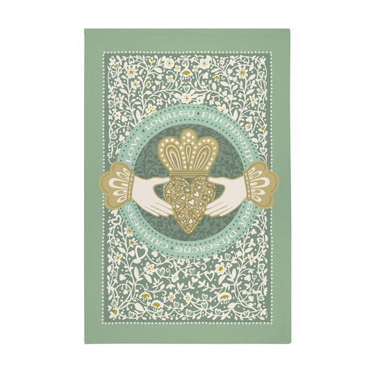 Claddagh Ring Cotton Tea Towel in Green
