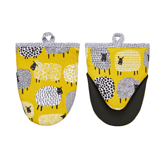 Dotty Sheep Microwave Mitts Pair in Yellow