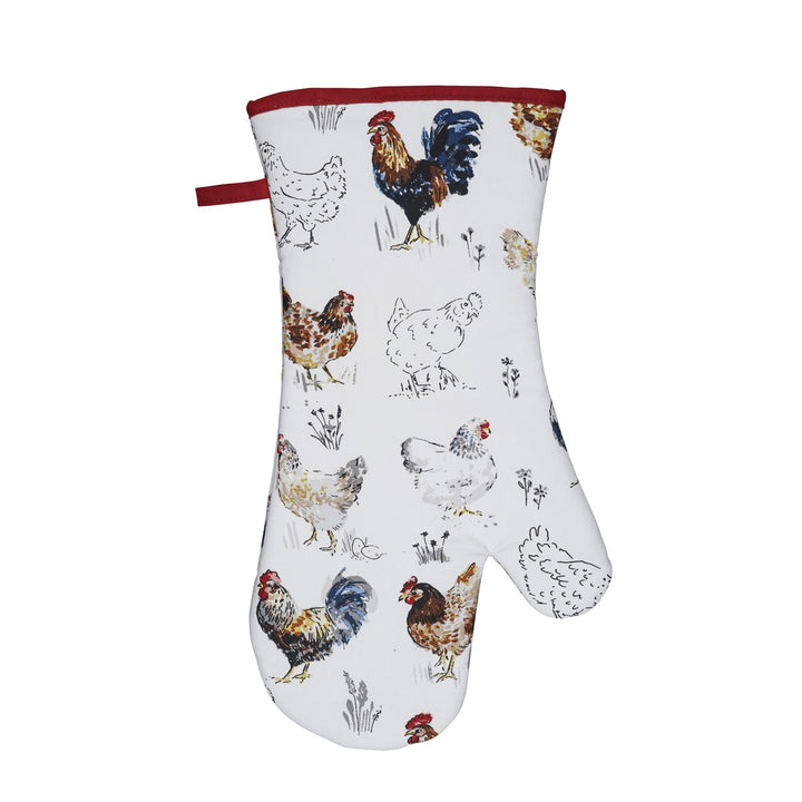 Ulster Weavers Farm Birds Gauntlet Oven Glove One Size in Red