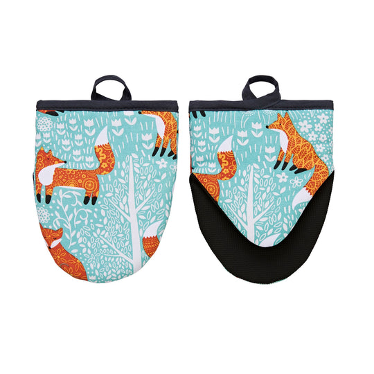 Foraging Fox Microwave Mitts Pair in Blue